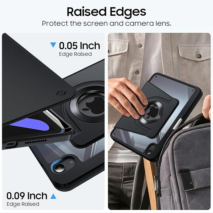 Fintie 360 Degree Rotating Case for iPad mini 7 (A17 Pro, 7th Generation) 2024 / iPad mini 6 (6th Gen) 8.3 Inch - Swiveling Protective Stand Clear Back Cover with Pencil Holder (Black)