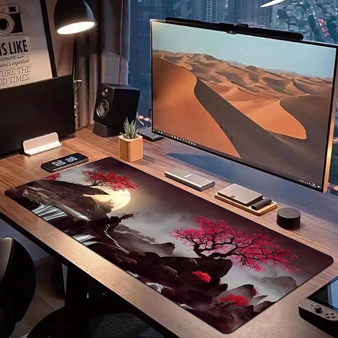 Japanese Desk Mat, Big Desk Pad, XXL Extended Gaming Mouse Pad, Large Mouse Pad for Desk Protector, Rubber Base Mousepad with Stitched Edges, Keyboard Mat for Work, Game, Office, Home | 31.5x15.7 inch