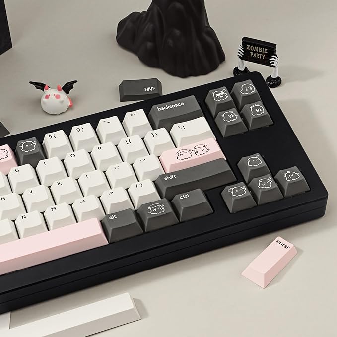 Cute Ghost Theme PBT Keycaps 134 Keys - Five-Sided Dye-Sublimation Cherry Profile Custom Key Caps for Cherry MX Switches Mechanical Gaming Keyboards (60%/65%/75%/80%/100% Layout)