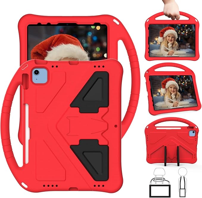 Dteck for iPad 10th Generation Case 2022 10.9 Inch,Lightweight Kids Friendly Shockproof Protective Case with Handle Pencil Holder Kickstand Child Cover for Apple iPad 10th Gen 10.9 Inch 2022,Red