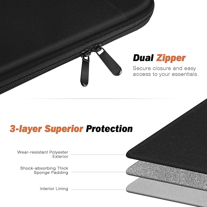 MoKo 13.3-14 Inch Laptop Sleeve Case, Fits New 13-inch MacBook Air/Pro M4, 14" MacBook Pro M3/M2/M1, 13" MacAir M3/M2/M1, Protective Bag Carrying Case with Pocket, Black