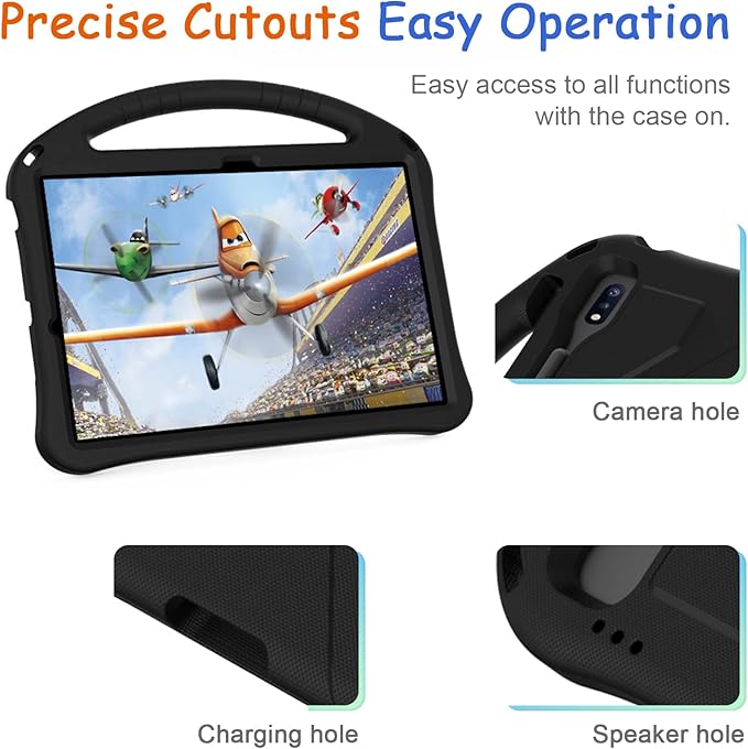 Kids Case for Samsung Galaxy Tab S10+/S9+/S8+/S7 FE/S7+/S9 FE+ 12.4", Techcircle Light Weight Shock Proof EVA Foam Handle Rugged Stand Protective Case for Galaxy Tab S9 FE Plus/S10 Plus 2024, Black
