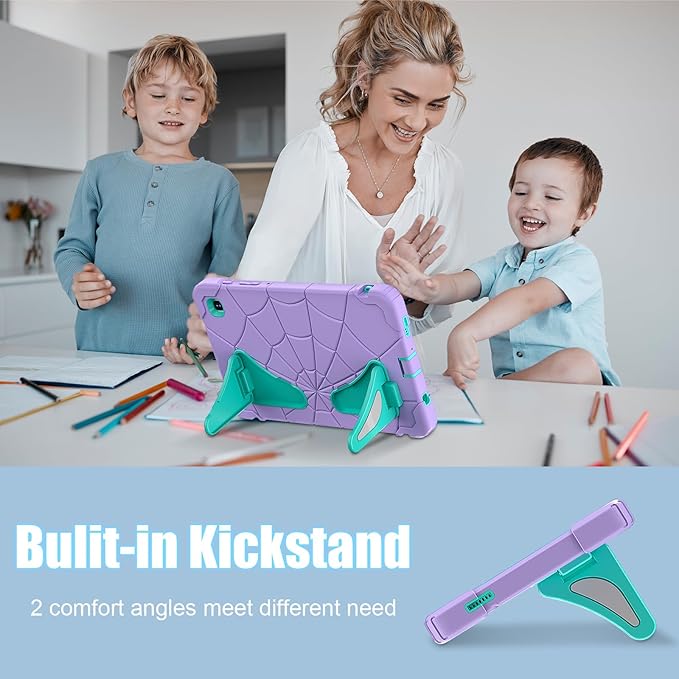 AKABEILA Compatible with Samsung Galaxy Tab A7 Lite 8.7 inch T225/T220(2021) Tablet Case，Lightweight Shockproof Rugged Protective Cover with Kickstand for Kids Children Boys Babies Purple Mint Green