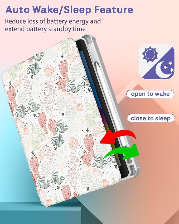 Uppuppy for iPad Pro 12.9 Case Folio Cover with Pencil Holder Women Cute Girls Girly Kids Teens Pretty Plants Cactus Aesthetic Rotating Stand for Apple iPad Pro 12.9 Inch Cases 2022/2021/2020/2018
