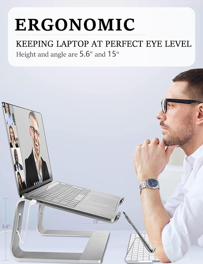 Laptop Stand for Desk，Aluminum Laptop Riser for All Laptop Stands 10-17 inches,Include A Cell Phone Stand(Silver)