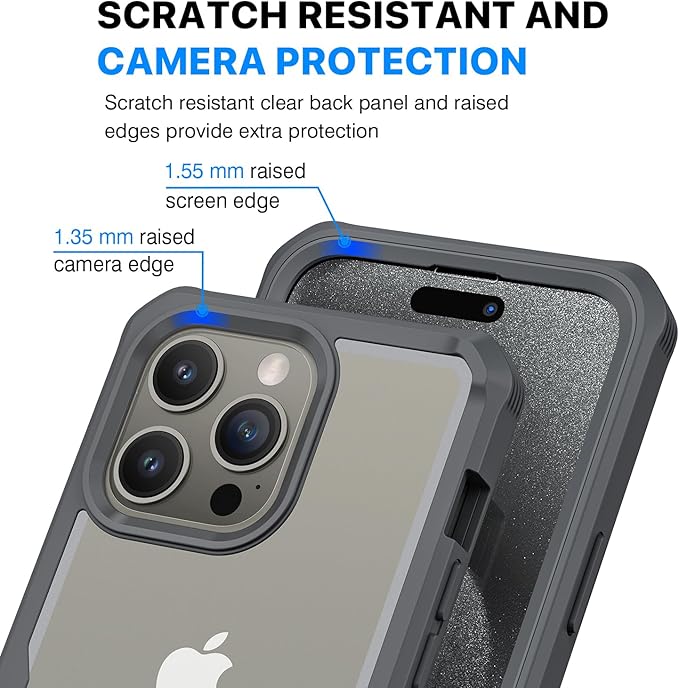 CENHUFO Privacy for iPhone 15 Pro Case, Full Body Phone Case with Built-in 9H Tempered Glass Privacy Screen Protector and Camera Lens Protector, Anti Peep Spy Shockproof Bumper Clear Cover - Grey