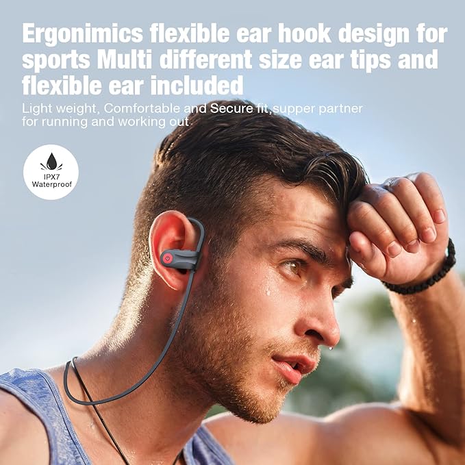 Boean Bluetooth Headphones, Wireless Headphones with 16 Hours Playtime Bluetooth 5.3 Wireless Earbuds HD Stereo Sound IPX7 Waterproof Earphones AI Music Generation Workout Headset for Running Sports
