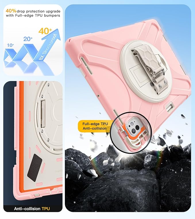 BRAECN for iPad Pro 13 inch Case M5 2025 & M4 2024 Heavy Duty Shockproof Protective with Pencil Holder Screen Protector 360°Rotating Stand Handle & Shoulder Strap Full Body Cover Kids Friendly