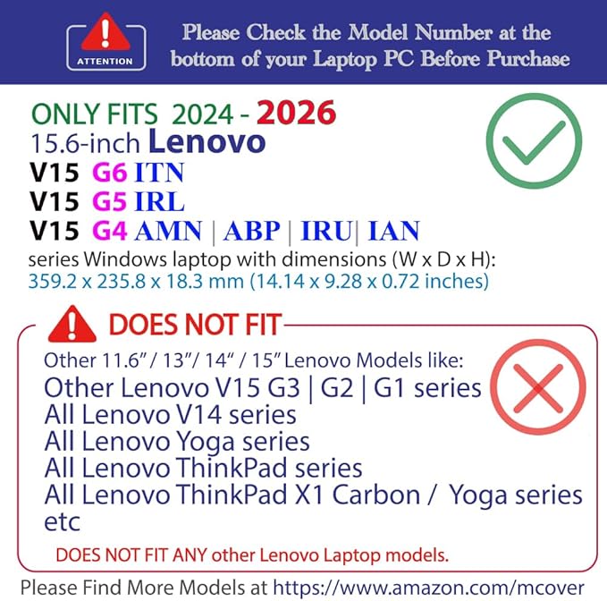 mCover Case ONLY Compatible for 2024-2026 15.6" Lenovo V15 G4 / G5 / G6 Series Windows Notebook PC(with 180° Hinge, NOT Fitting Any Other Lenovo Models)- Orange