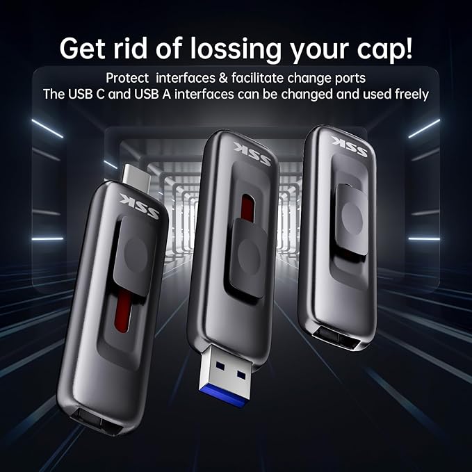 SSK SSD 2TB External Hard Drive,Fast Solid State Thumb-Drive up to 560 MB/s Read Speed Memory Stick with Sliding Dual USB 3.2 Gen 2 FlashDrive USB-C+A for iPhone 15/16/17/Android/Windows/Tablet/TV