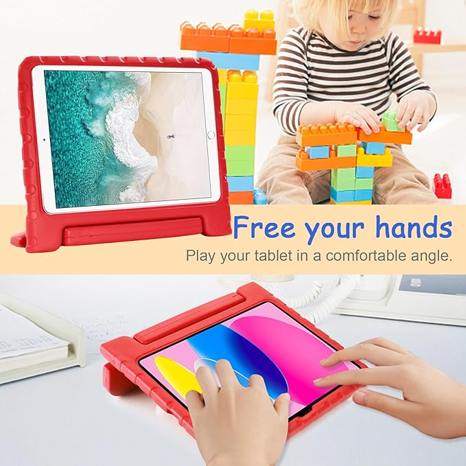 Kids Case for iPad 9th/8th/7th Generation (2021/2020/2019), iPad 10.2" Shockproof Case, Techcircle Handle Stand Lightweight EVA Foam Bumper Protective Rugged Drop Protection Child Proof Cover, Red