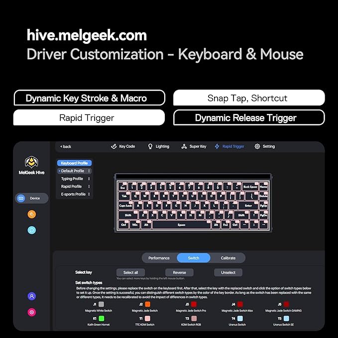 MelGeek MADE68 Ultra+ Wired Gaming Keyboard, Magnetic Keyboard with Hall Effect, 65% Compact Rapid Trigger, Hot-Swappable, RGB Snap Tap & Adjustable Actuation, Online HIVE Custom, Aluminum Case-Black