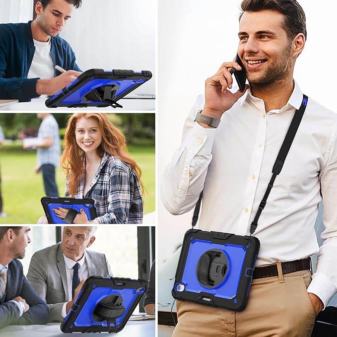 HXCASEAC Rugged Case for iPad Air 11 inch M4 M3 M2 (2026 2025 2024), Heavy Duty Protective Design with Pencil Holder, Screen Protector, Rotating Stand, Hand Strap, for iPad Air 11 Hard Case (Blue)