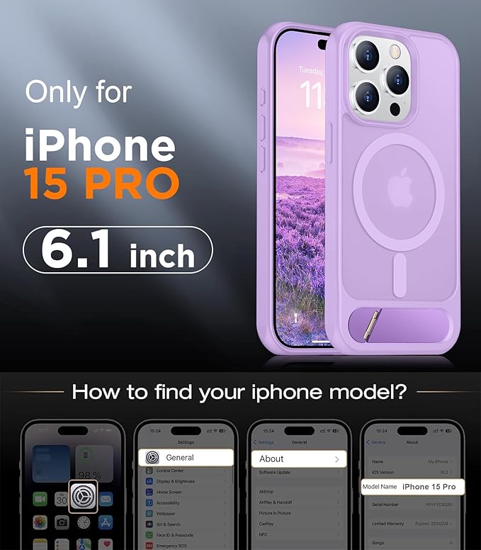 Magnetic Compatible with iPhone 15 Pro Case, [Built-in Invisible Kickstand][Compatible with MagSafe][Military Grade Shockproof] Slim Translucent Matte Phone Case for iPhone 15 Pro 6.1"