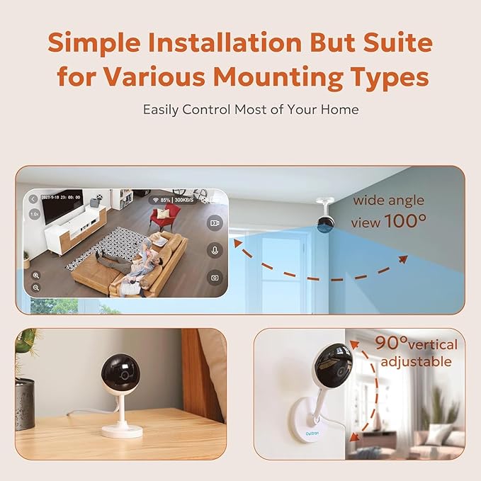 owltron Indoor Security Camera, 2K Cameras for Home Security with Motion Detection, Pet Cam & Baby Monitor with Night Vision, 2.4 GHz WiFi Two-Way Talk, Cloud/SD Storage, Works with Alexa (2 Pack)