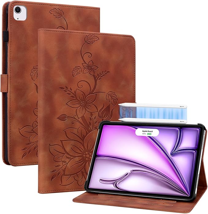 Case for iPad Air 13 Inch M4/M3/M2 (2026/2025/2024), Auto Wake/Sleep Supports Pencil Pro and Pencil(USB-C) Magnetic Multi-Angle Viewing Clasp Cover, Brown