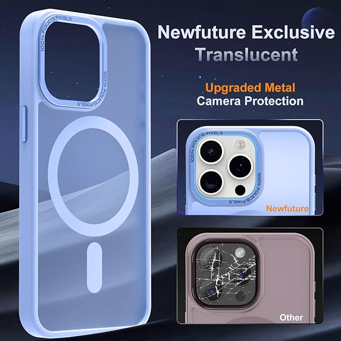 Newfuture Upgraded Magnetic for iPhone 15 Pro Max Case [Compatible with Magsafe] [Mil-Grade Protection], Pocket-Friendly, Slim Translucent Phone Case Cover for iPhone 15 Pro Max 6.7", Blue