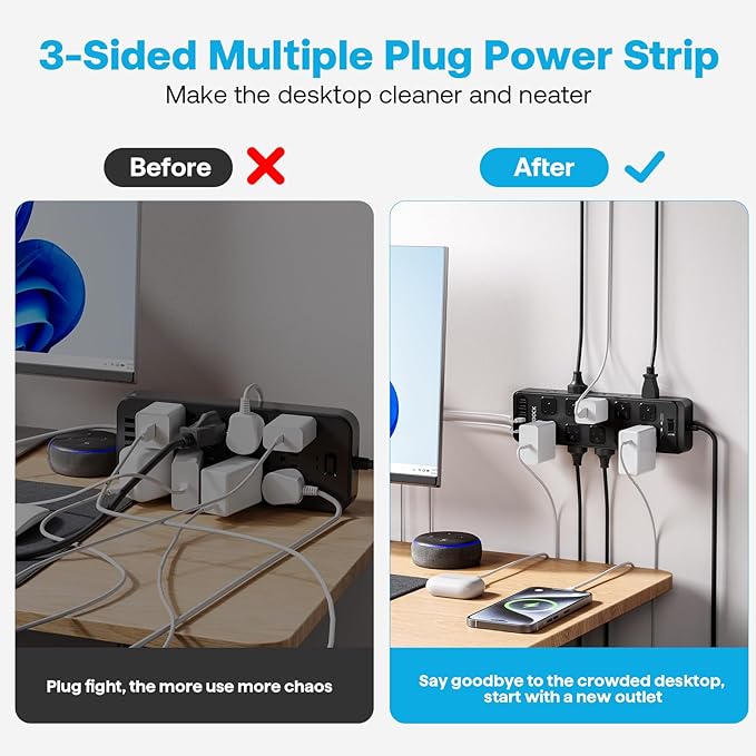 20 Outlet Power Strip with USB C,6Ft Extension Cord with Multiple Outlets, 2700 Joules Surge Protector,1875W/15A, ETL Listed for Home Office Dorm Gaming