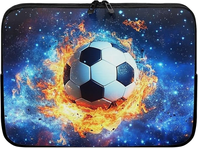 Football Laptop Sleeve for Men 10inch Lap Top Case Portable Laptop Accessories with Versatile Uses Computer Sleeve Laptop Pouch Water Flame Briefcase Blue