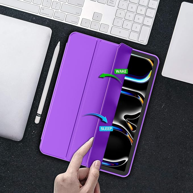iMieet Case for iPad Pro 11 Inch (M5) 2025 /(M4) 2024 5th Gen, Trifold Stand Smart Cover with Pencil Holder and Soft TPU Back, Auto Wake/Sleep (Grape Purple)