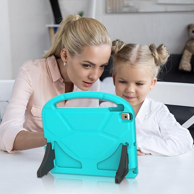 Kids Case for iPad 10.2 & 10.5, iPad 9th/8th/7th Generation 10.2" 2021 2020 2019 Case with Screen Protector, iPad Air 3rd Gen/Pro 10.5 inch Protective Cover with Handle Stand, Cyan