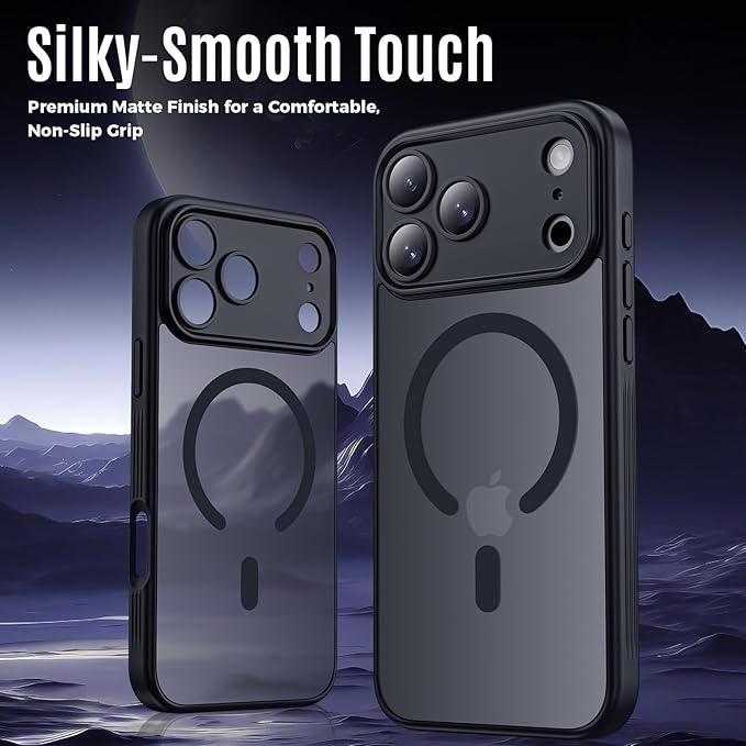 Symcele Designed for iPhone 17 Pro Max Case, Compatible with MagSafe, [Camera Protection] [15FT Military Drop Protection] Shockproof Translucent Matte Anti-Slip Phone Case, 6.9", Black
