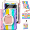 BRAECN for for iPad Pro 11 Inch Case M5 2025 & 2024 M4, Protective Rugged Silicone Cover with Built-in Pencil Holder, Carrying Shoulder Strap, Screen Protector, Ultra Stable Stand, Colorful Pink