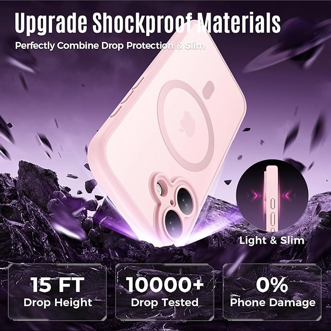 Symcele Designed for iPhone 17 Case, Compatible with MagSafe, [Camera Protection] [15FT Military Droptection] Shockproof Translucent Matte Anti-Slip Phone Case, 6.3", Pink