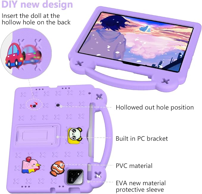 AKABEILA Compatible with Xiaomi Pad 7/Xiaomi Pad 7 Pro 11.2 inch 2024/Xiaomi Pad 8 2025 11.2 inch Tablet Case, Kids Friendly Universal Protective Case with Shoulder Strap & Stand Handle Light Purple
