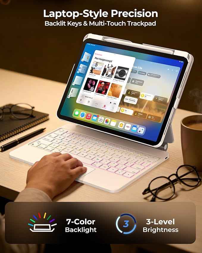 SIBEITU Keyboard Case for iPad 11th Gen (A16 2025) & 10th Gen 10.9" (2022), Floating Magnetic Stand with Removable Protective Case, Precision Trackpad, Backlit Keyboard, Smart Contact Connector, White