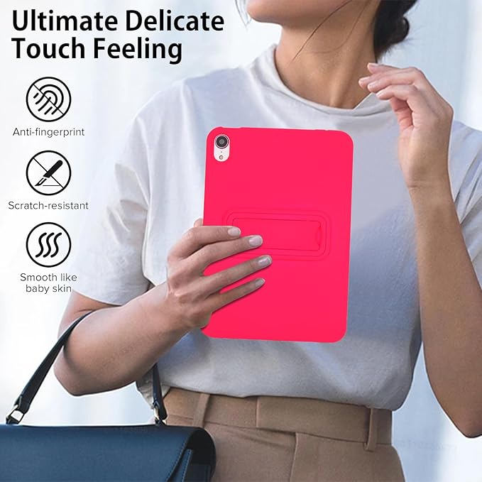Case for iPad mini 7th & 6th Gen with Kickstand, Soft TPU + Hard PC Ultimate Delicate Touch Feeling Shockproof Protective Back Cover for iPad mini 7th 6th Women Men, Rose