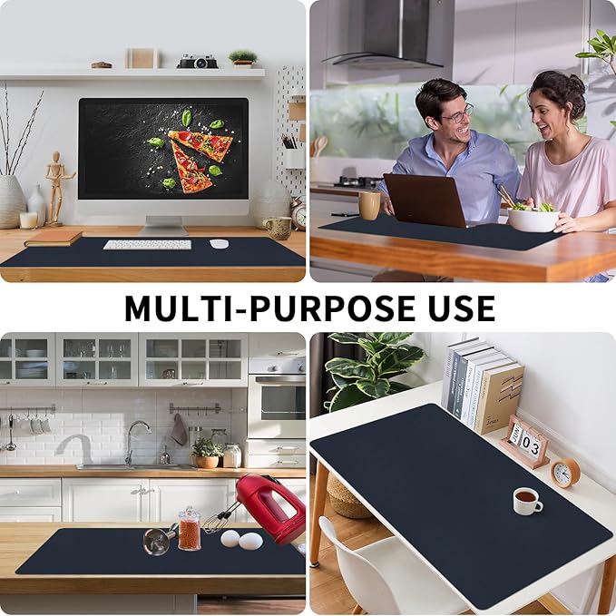 Bloss Dark Blue Desk Mat, Desk Matt for Desktop, Waterproof Large Leather Keyboard Mat, Computer Mat for Office/Home/Decor(31.5 x 15.7 Inches)