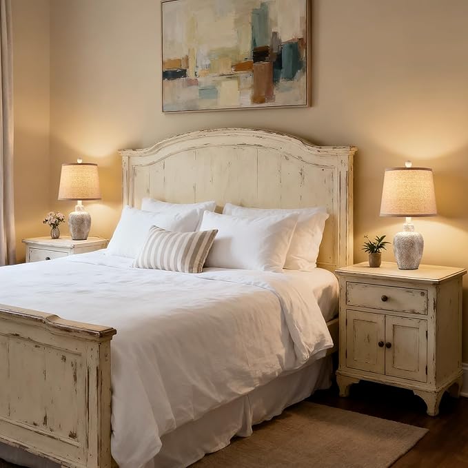 Rustic Farmhouse Table Lamps Set of 2 Small 21" Country Cottage Coastal Bedside Lamps with Retro White Finish for Bedroom or Living Room Nightstands (Bulbs Not Included)