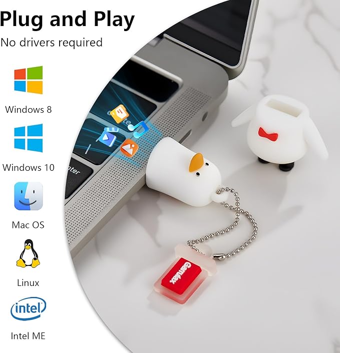 USB Flash Drives, 16GB/32GB/64GB/128GB Silicone USB2.0 High Speed Thumb Memory Stick Pen Date Storage Pendrive U Disk (Cute Goose, 64GB)