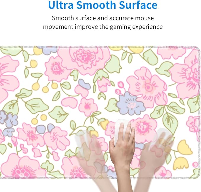 Cute Flowers Pink Floral Gaming Mouse Pad Large XL Desk Mat Long Extended Pads Big Mousepad for Home Office Decor Accessories 31.5 X 11.8 Inch