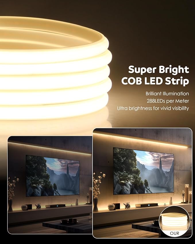 Aclorol 65.6FT AC 110V COB LED Strip Lights Outdoor Waterproof IP67 Dimmable LED Strip Light Warm White 3000K 5760 LEDs Flexible Rope Light with Remote Control for Outdoor Garden Commercial Building