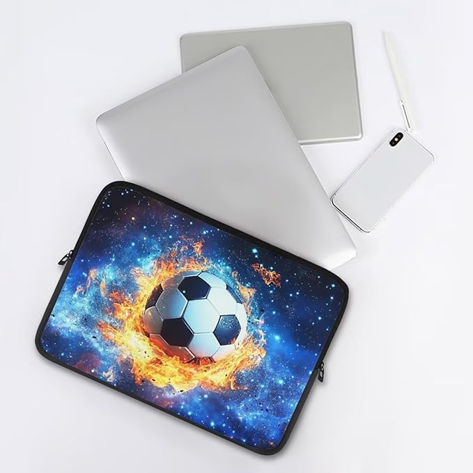 Football Laptop Sleeve for Men 15inch Lap Top Case Portable Laptop Accessories with Versatile Uses Computer Sleeve Laptop Pouch Water Flame Briefcase Blue