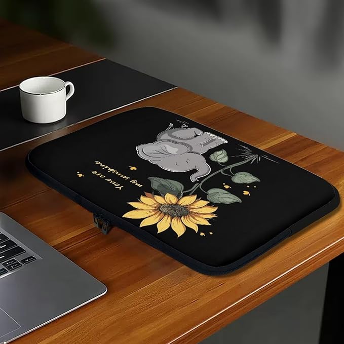 Sunflower Elephant Laptop Sleeve Case for Kids 13 Inch Laptop Protector with Multiple Uses Lightweight Computer Sleeve Tablet Bag Laptop Carrying Case Gifts for Girls Black