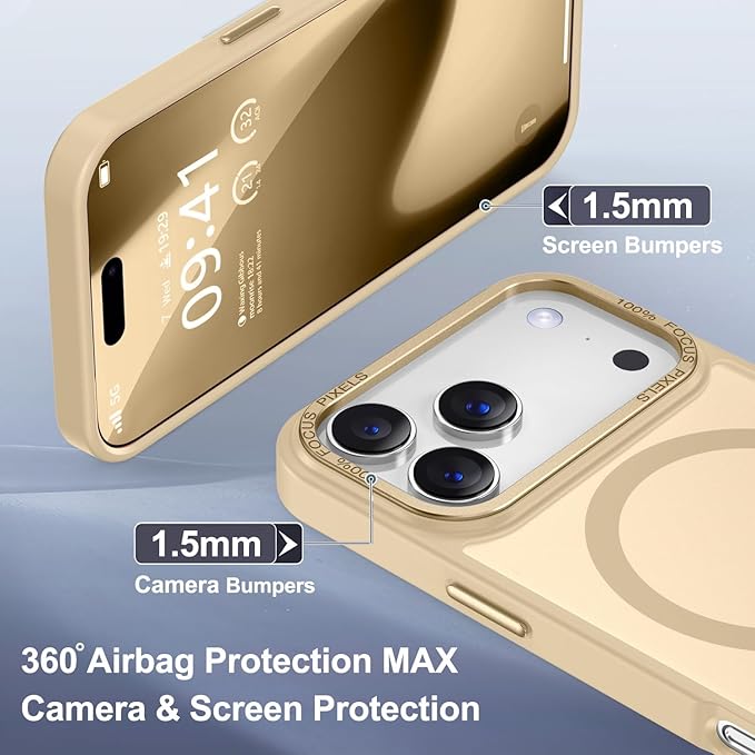 Newfuture Magnetic for iPhone 17 Pro Max Case [Compatible with Magsafe] [Military Grade Drop Protection] Translucent Matte Anti-Scratch Shockproof Protective Phone Cover 6.9 Inch, Creamy Yellow