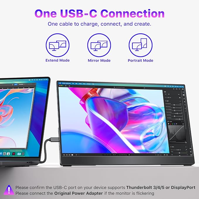 VisionOwl Portable Monitor for Laptop, IPS USB-C HDMI Travel Second Monitor for MacBook Pro Air, PC, PS5, Xbox, Portable Second Screen, Built-in Kickstand, Speakers, VESA Mountable, 15.6 Inch