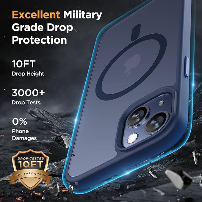 Miracase Magnetic for iPhone 13 Case 6.1 inch (Compatible with MagSafe)（with 2X Screen Protectors） Military-Grade Protection, Anti-Fingerprint Translucent Matte Phone Case Cover, Dark Blue
