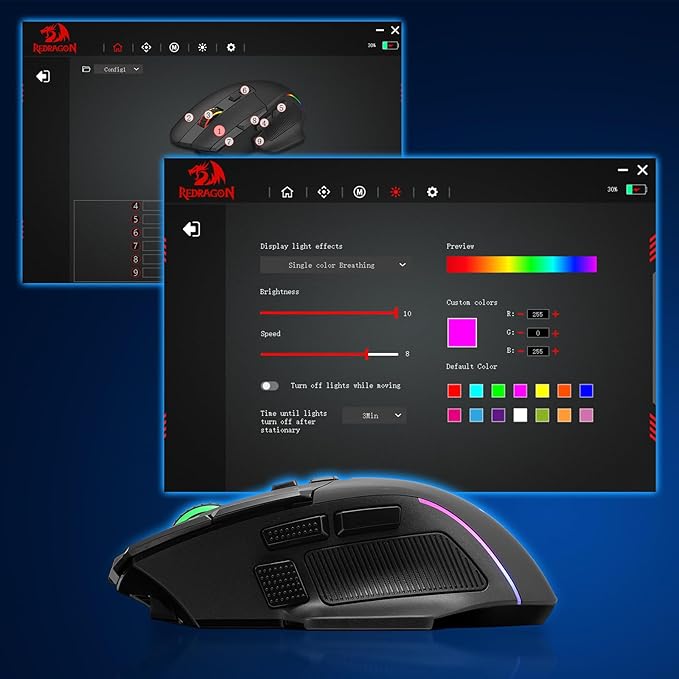 Redragon M925 PRO Wireless Gaming Mouse, 26,000 Max DPI Optical RGB Mice with 10 Programmable Buttons, Hyper-Fast Scroll, Software Supports DIY Keybinds & DPI, Black