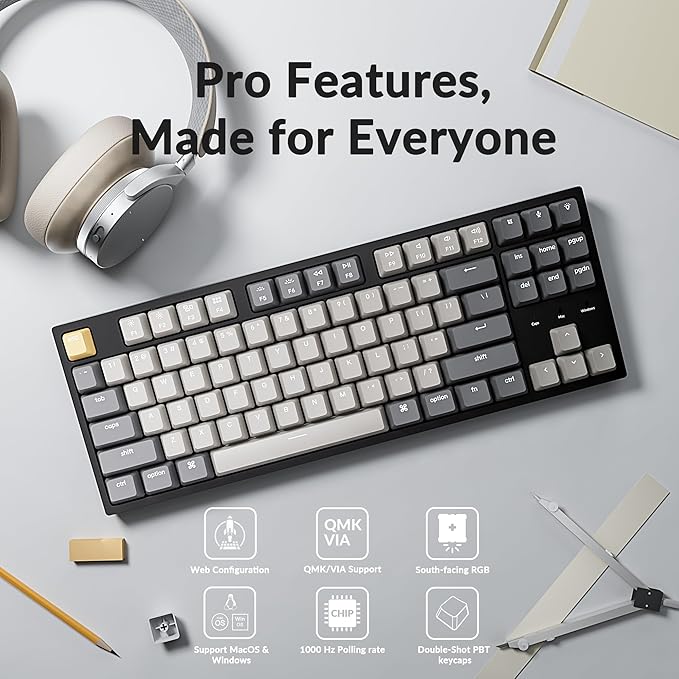 Keychron C1 Pro Wired Custom Mechanical Keyboard, TKL Layout QMK/VIA Programmable OEM Profile Double-Shot PBT Keycaps White LED Backlight with K Pro Red Switch for Mac Windows Linux