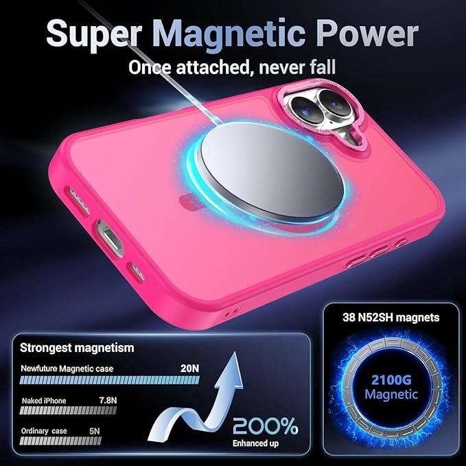 Newfuture Magnetic for iPhone 17 Case [Compatible with Magsafe] [Military Grade Drop Protection] Translucent Matte Anti-Scratch Shockproof Protective Phone Cover 6.3 Inch, Hot Pink