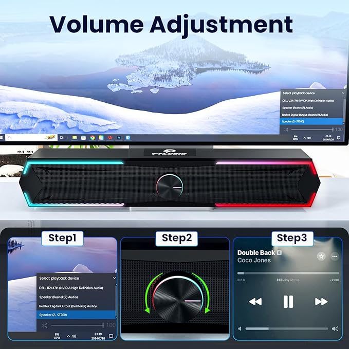 Tylubio Computer Speakers for Pc Desktop with Clear Sound, Flowing LED PC Speaker for Computer Desktop Laptop Monitor, Bluetooth & USB Input