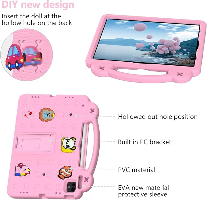 AKABEILA Compatible with Honor Pad X9/Honor Pad X8 Pro 11.5(2023) Tablet Case, Kids Friendly Universal Lightweight Shockproof Protective Case with Shoulder Strap & Stand Handle Pink