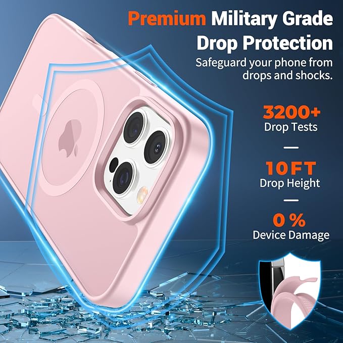 SUPFINE Magnetic for iPhone 16 Pro Case (Compatible with MagSafe) (Military Grade Drop Protection) Translucent Matte Shockproof Phone Cover,Light Pink