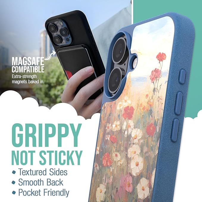 Smartish® iPhone 16 Magnetic Case - Gripmunk Compatible with MagSafe [Lightweight + Protective] Slim & Thin Grip Cover with Microfiber Lining for Apple iPhone 16 - Wildflower Fields