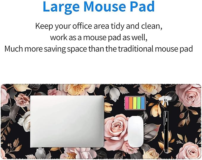 Peony Flowers Gaming Mouse Pad Pink Flowers Extended Gaming Mouse Pad Mat with Stitched Edge Non-Slip Base Big Mouse Pad 31.5"x11.8" Office Computer Keyboard Laptop Home