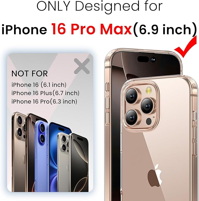 toushion 3 in 1 for iPhone 16 Pro Max Case Clear,[Yellowing-Resistant Acrylic Back] Screen Protector *1 & Camera Lens Protector*1, Shockproof for iPhone 16 Pro Max Phone Case 6.9 inch Clear